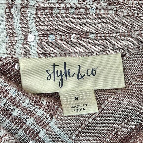 Style & Co Button Up Shirt Women's Small Long Sleeve Top Sequin Sparkle Taupe - Picture 5 of 7